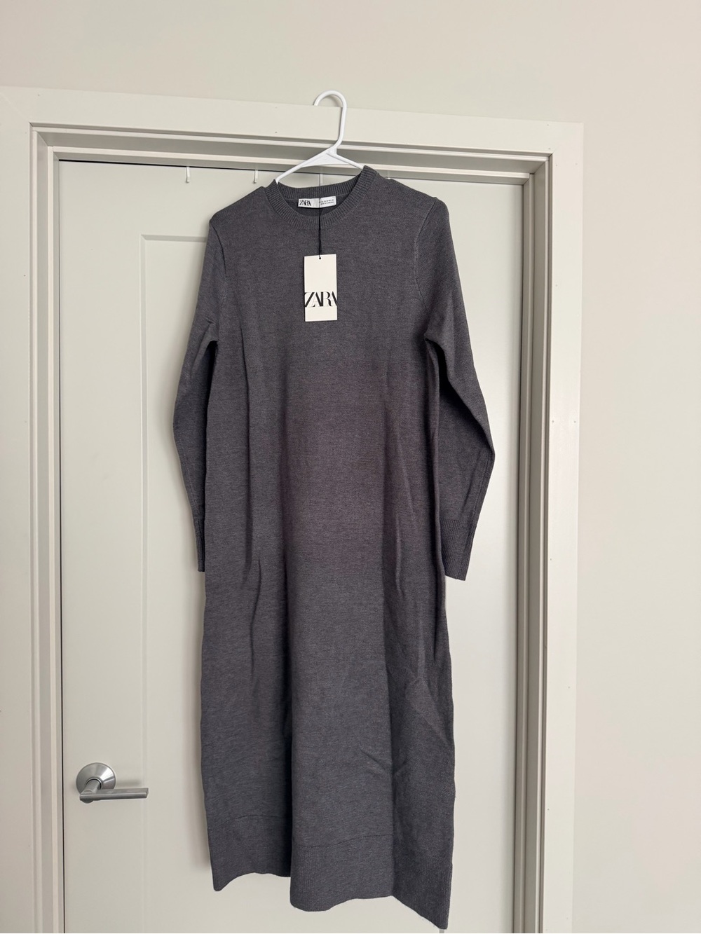 ZARA Crew Neck Knit Sweater Dress - Gray